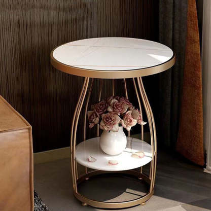 Nordic Slate Iron Round 2-Tier Side Table