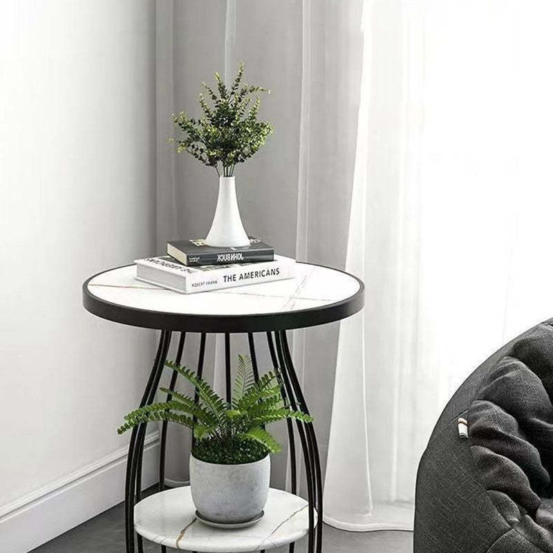 Nordic Slate Iron Round 2-Tier Side Table