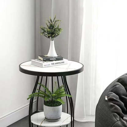 Nordic Slate Iron Round 2-Tier Side Table