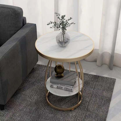 Nordic Slate Iron Round 2-Tier Side Table