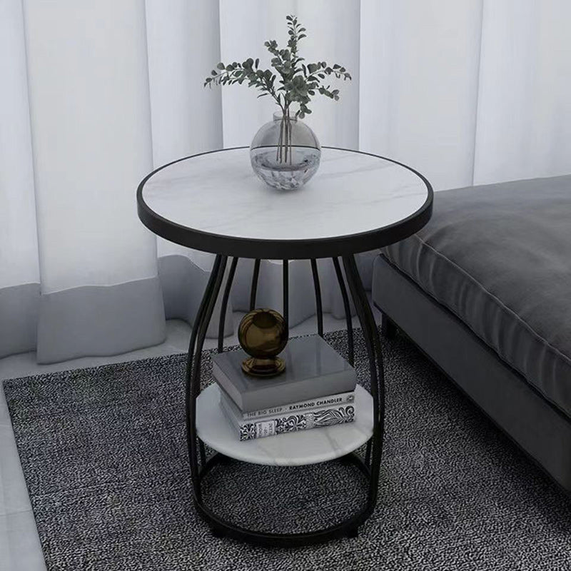 Nordic Slate Iron Round 2-Tier Side Table — Snow-Capped Mountain Stone / Gold