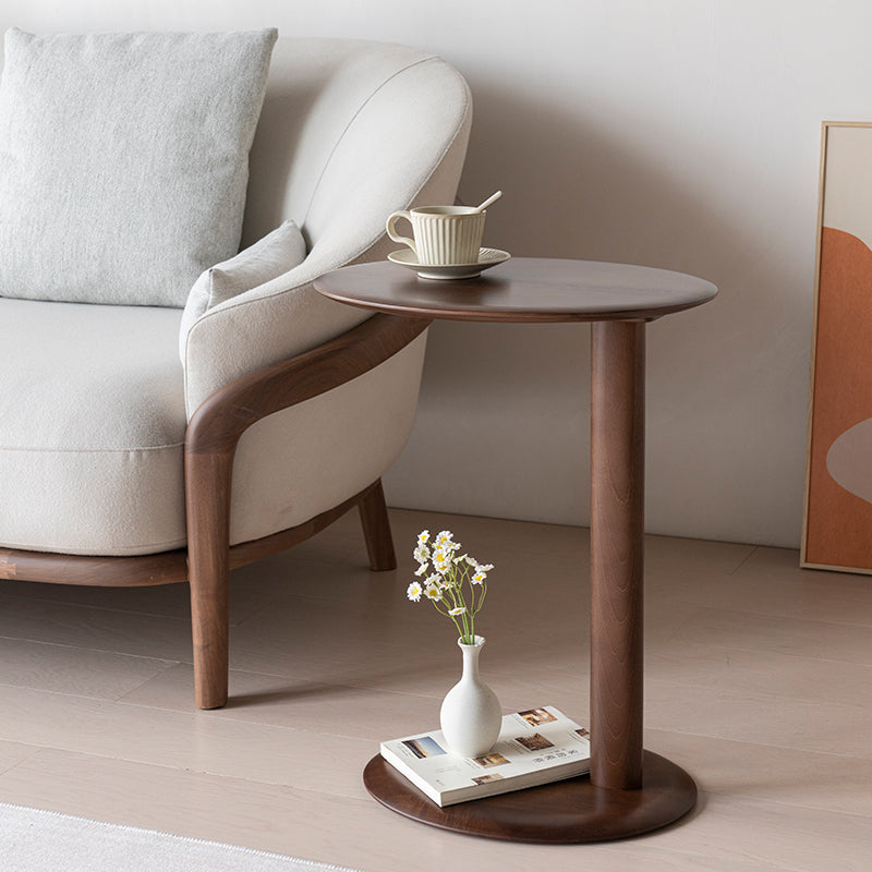Modern Wood Elliptical Cat Ear 2-Tier Side Table — Cat Ear / Walnut Color