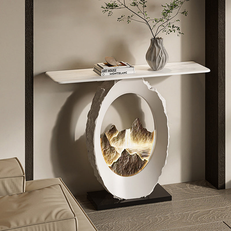 Nordic FRP Marble Microcrystalline Stone Lighting Side Table — White