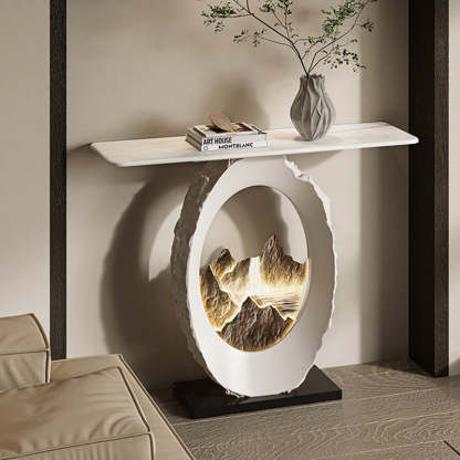 Nordic FRP Marble Microcrystalline Stone Lighting Side Table — White