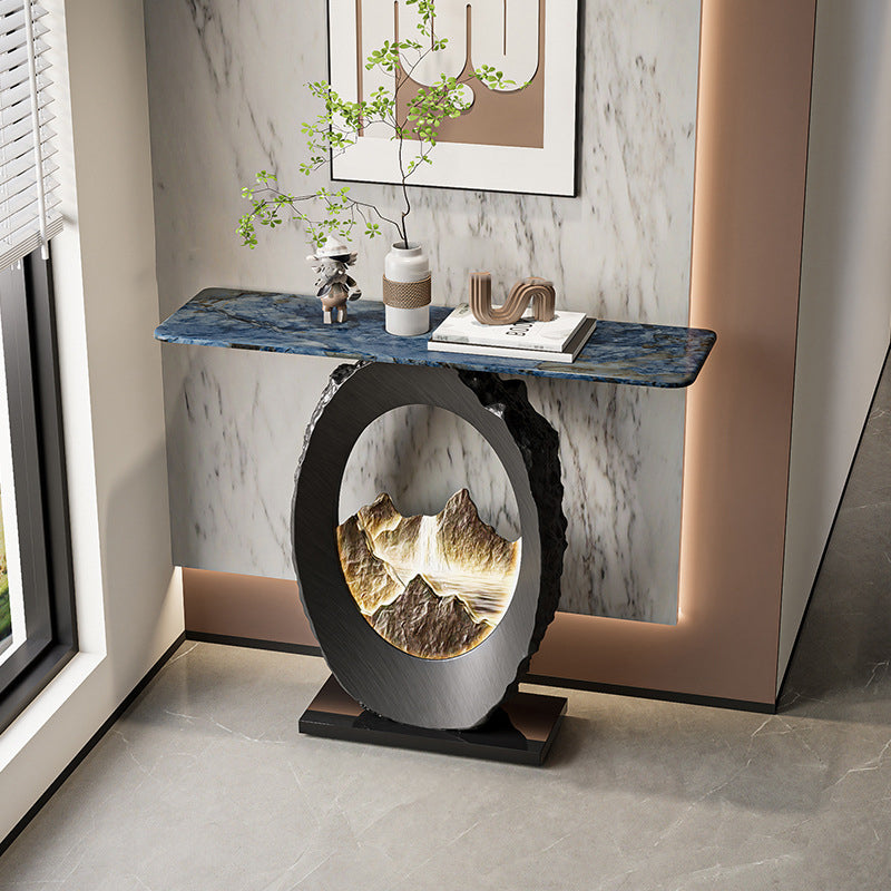 Nordic FRP Marble Microcrystalline Stone Lighting Side Table — Blue