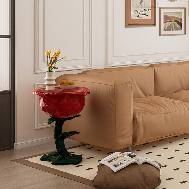 French FRP Glass Rose Storage End Table