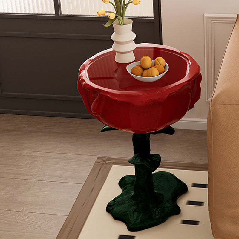French FRP Glass Rose Storage End Table