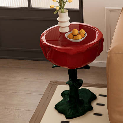 French FRP Glass Rose Storage End Table