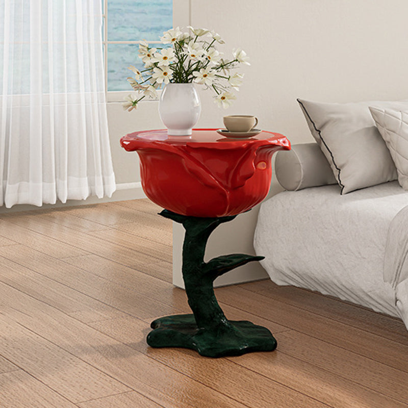 French FRP Glass Rose Storage End Table