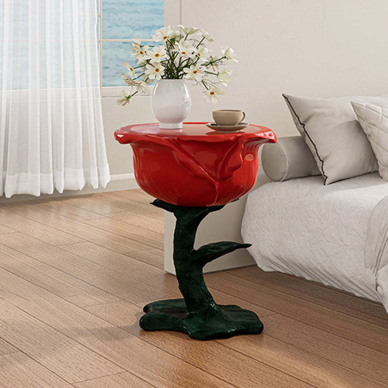 French FRP Glass Rose Storage End Table