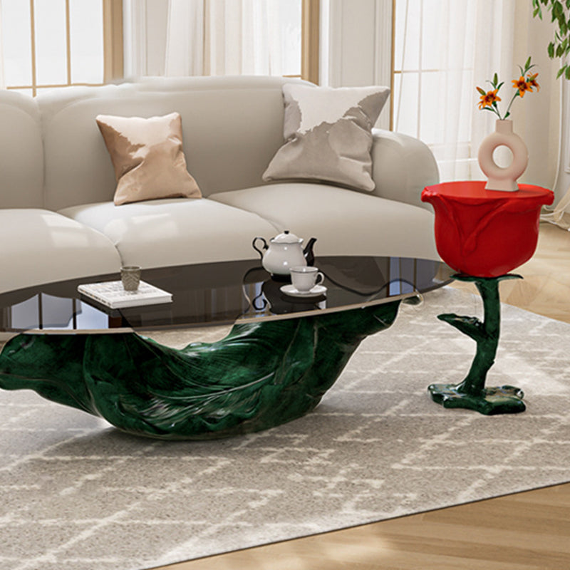 French FRP Glass Rose Storage End Table