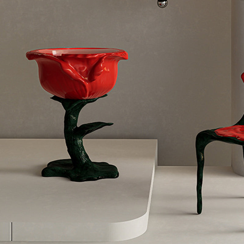 French FRP Glass Rose Storage End Table