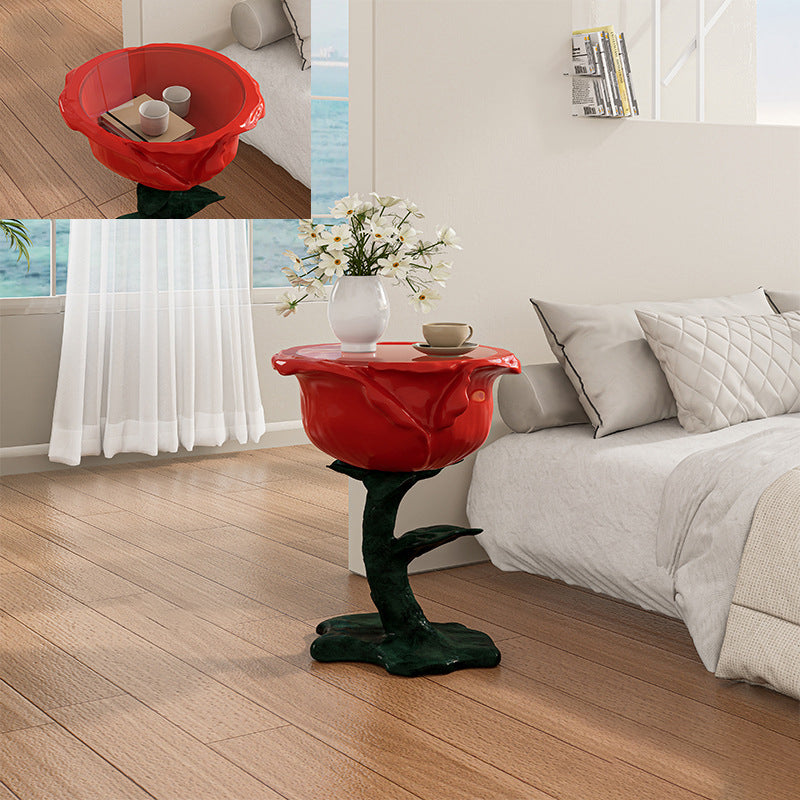 French FRP Glass Rose Storage End Table