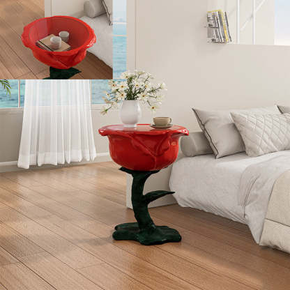 French FRP Glass Rose Storage End Table
