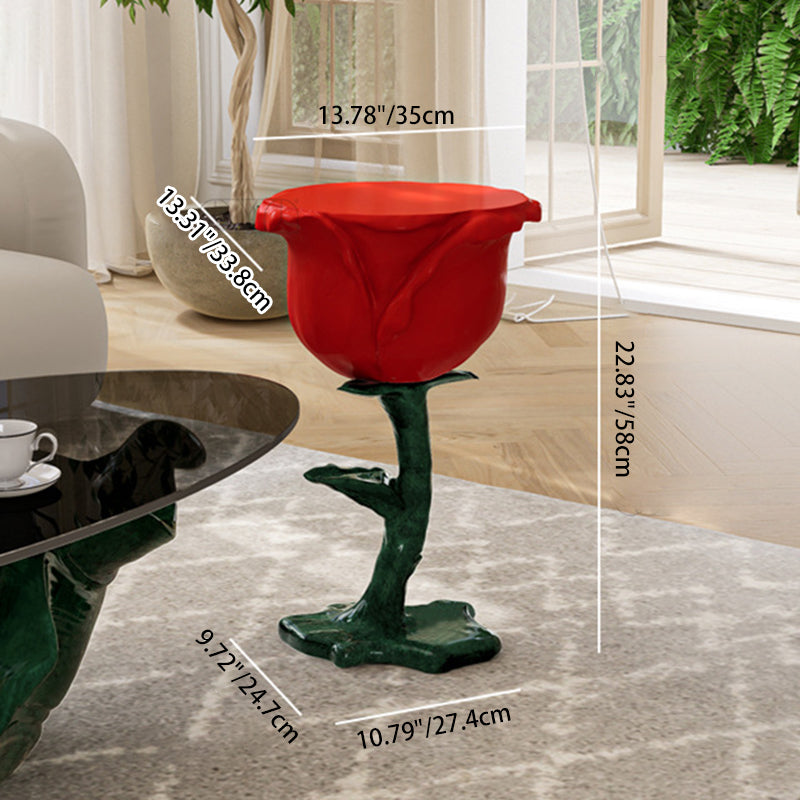 French FRP Glass Rose Storage End Table