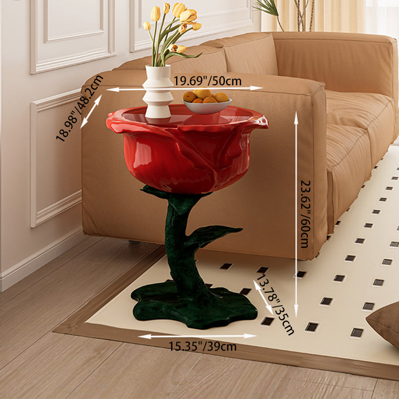 French FRP Glass Rose Storage End Table