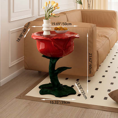 French FRP Glass Rose Storage End Table