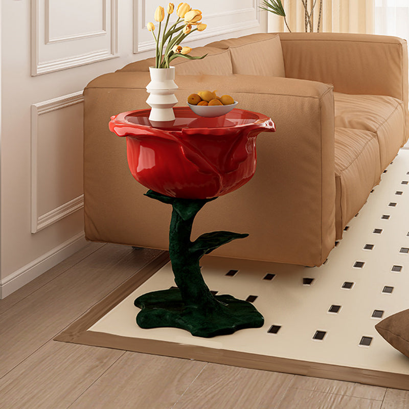 French FRP Glass Rose Storage End Table