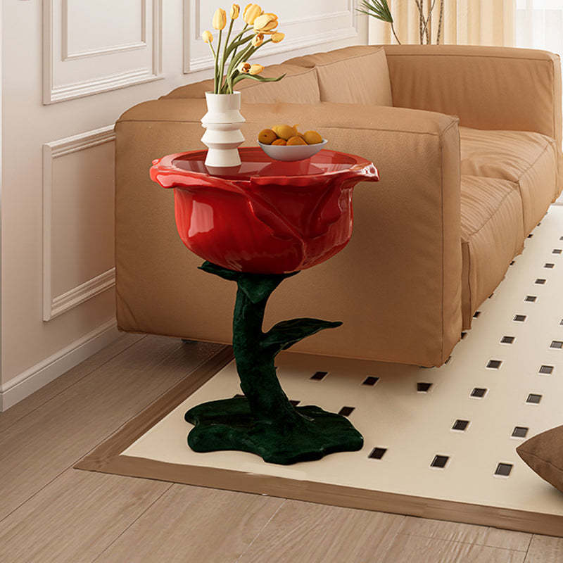 French FRP Glass Rose Storage End Table
