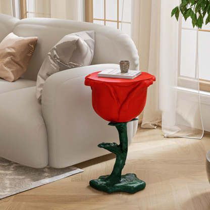 French FRP Glass Rose Storage End Table