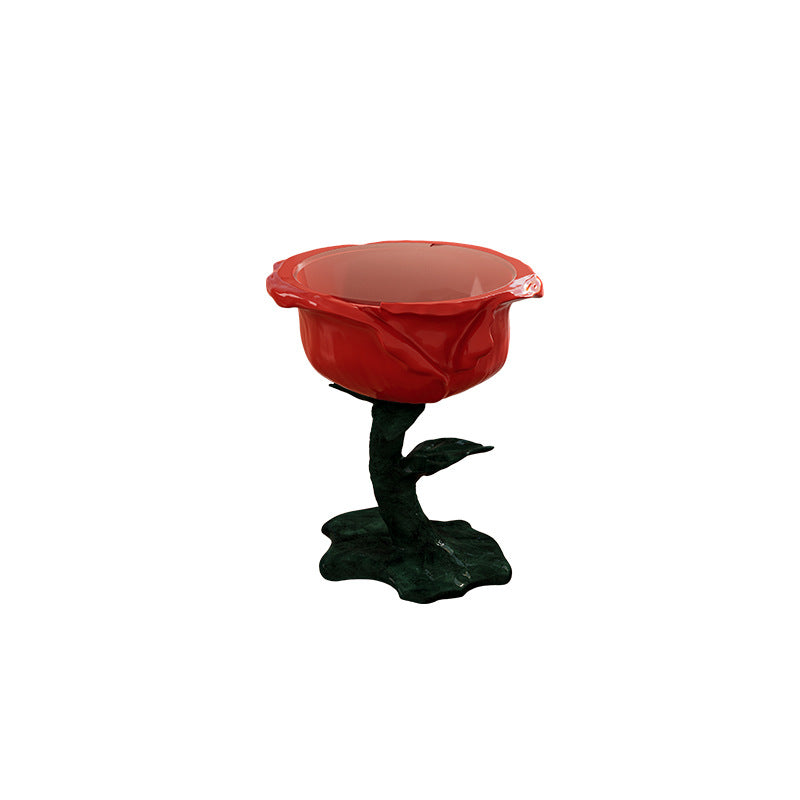 French FRP Glass Rose Storage End Table