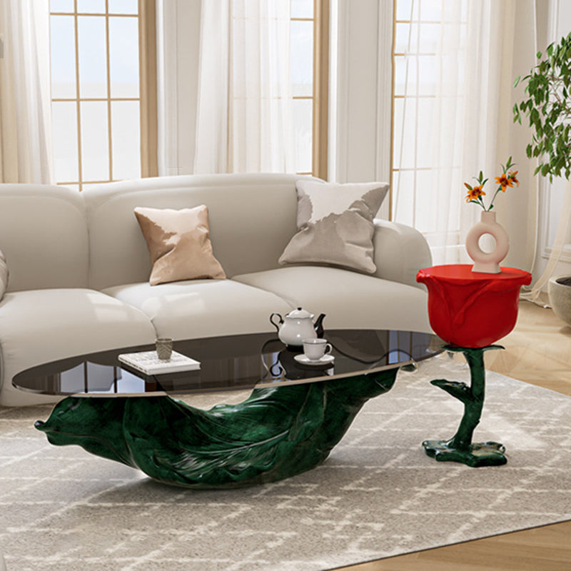 French FRP Glass Rose Storage End Table