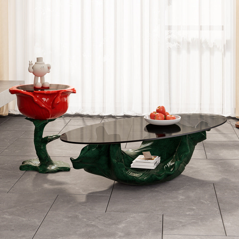 French FRP Glass Rose Storage End Table