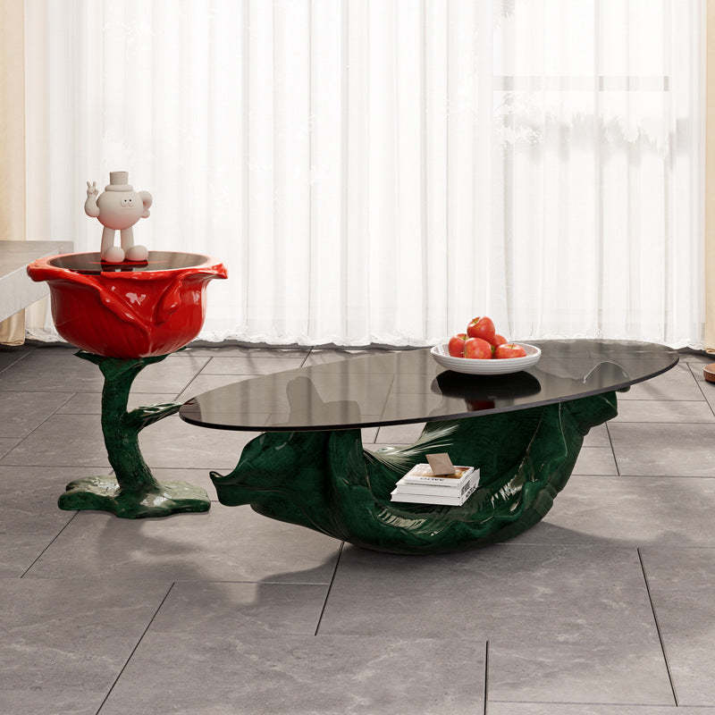 French FRP Glass Rose Storage End Table