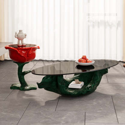 French FRP Glass Rose Storage End Table