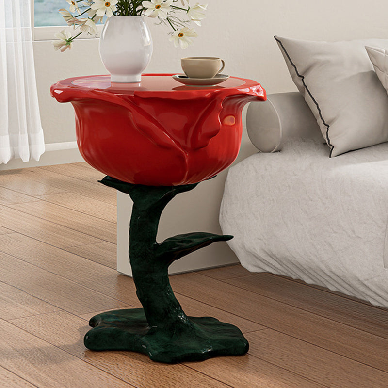 French FRP Glass Rose Storage End Table