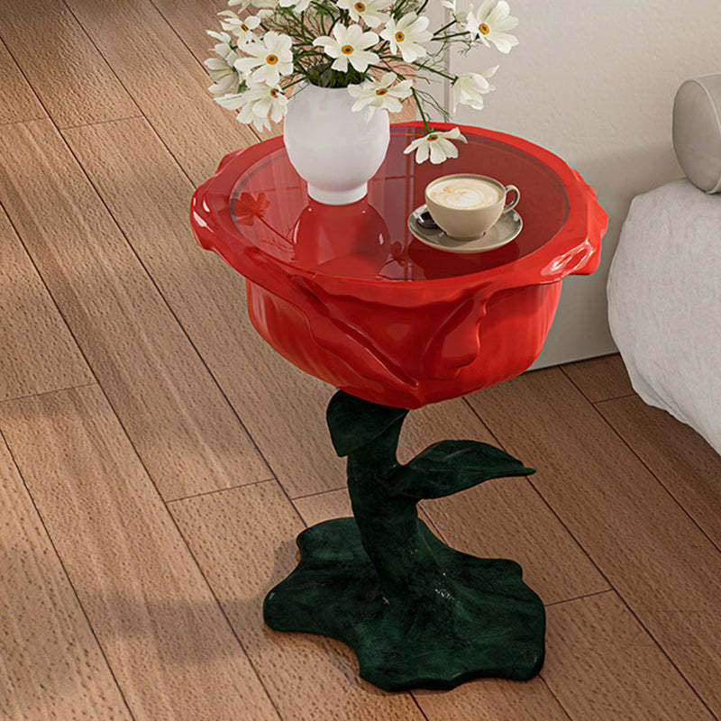 French FRP Glass Rose Storage End Table