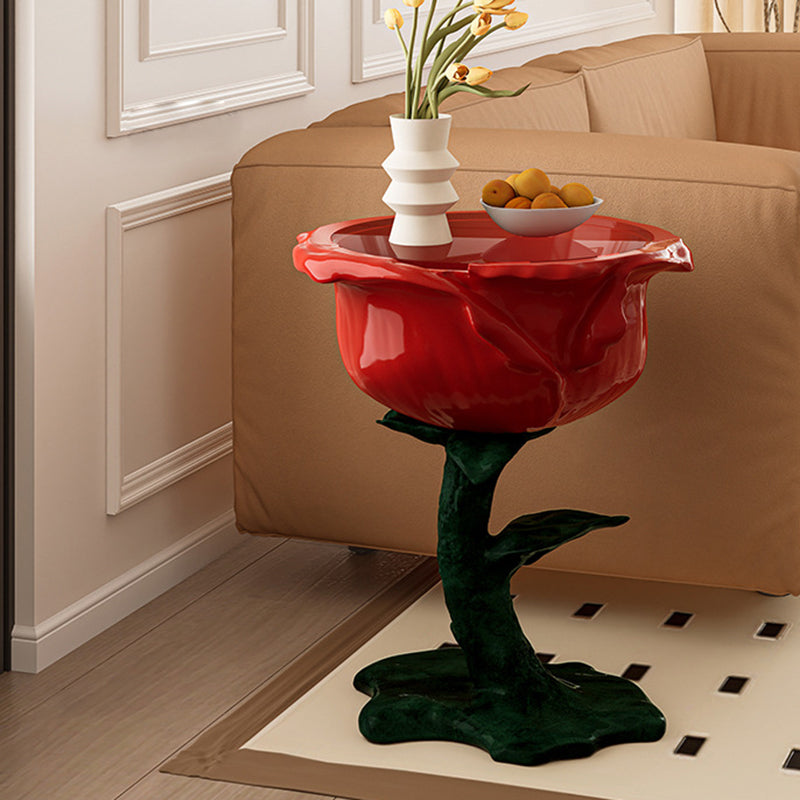 French FRP Glass Rose Storage End Table