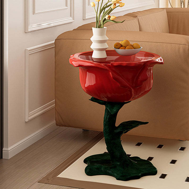French FRP Glass Rose Storage End Table
