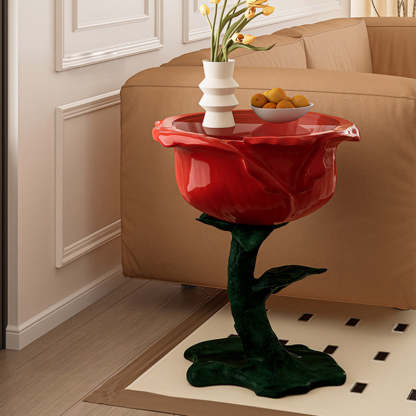 French FRP Glass Rose Storage End Table