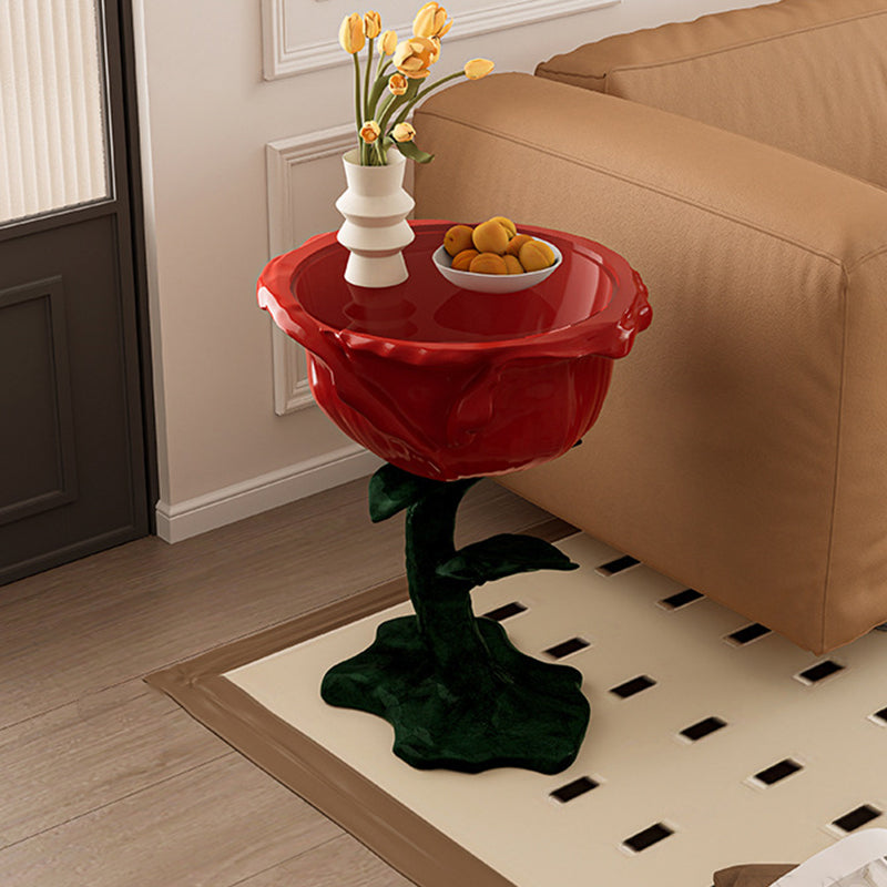 French FRP Glass Rose Storage End Table
