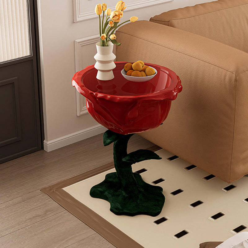 French FRP Glass Rose Storage End Table