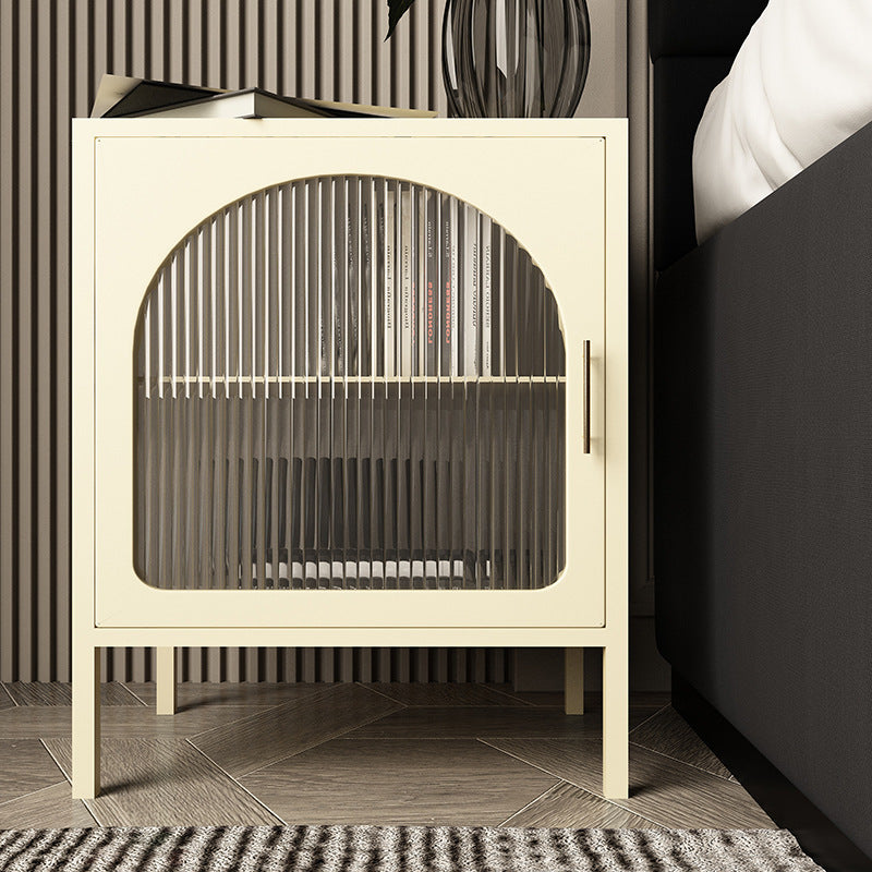 Nordic Striped Glass Iron 2-Tier Nightstand