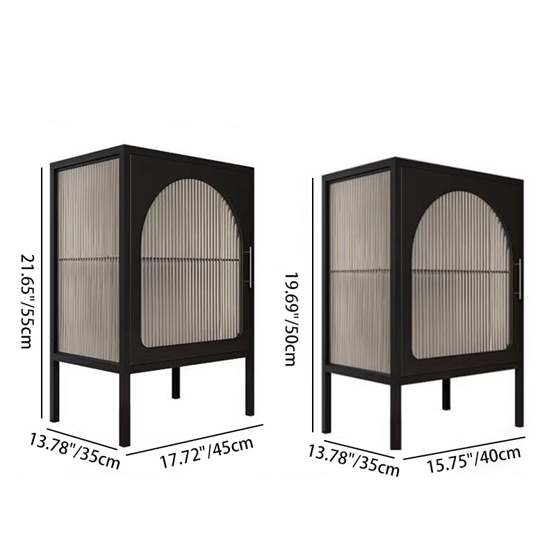 Nordic Striped Glass Iron 2-Tier Nightstand — Black / Left-hand Door