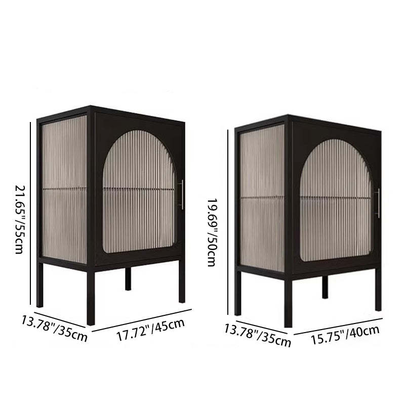 Nordic Striped Glass Iron 2-Tier Nightstand — Black / Left-hand Door