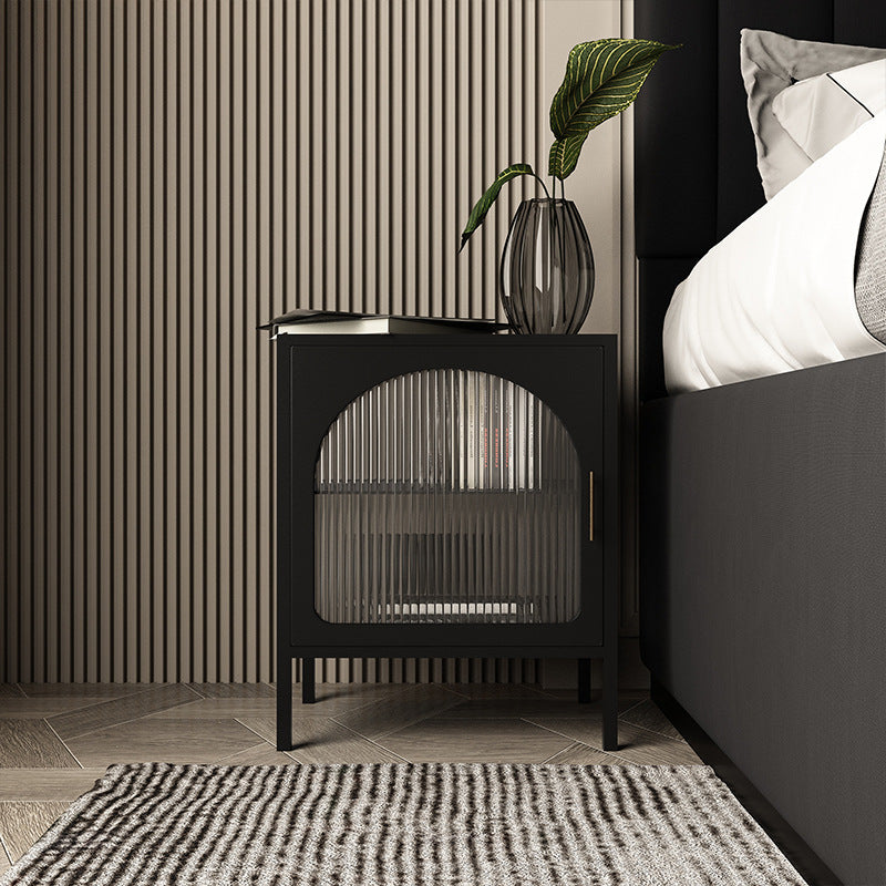 Nordic Striped Glass Iron 2-Tier Nightstand