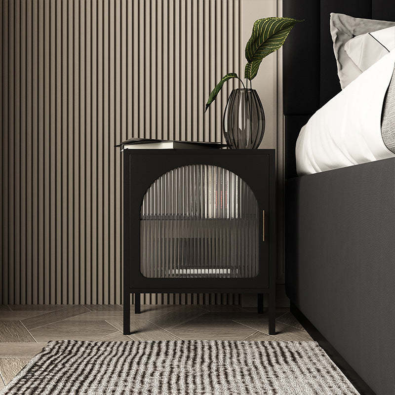 Nordic Striped Glass Iron 2-Tier Nightstand