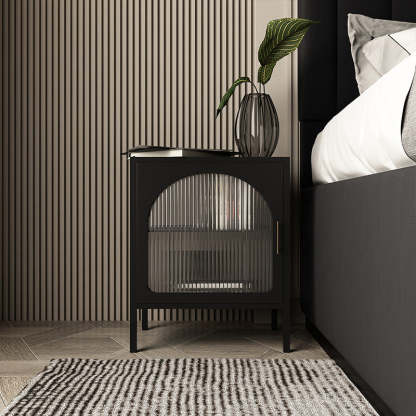 Nordic Striped Glass Iron 2-Tier Nightstand