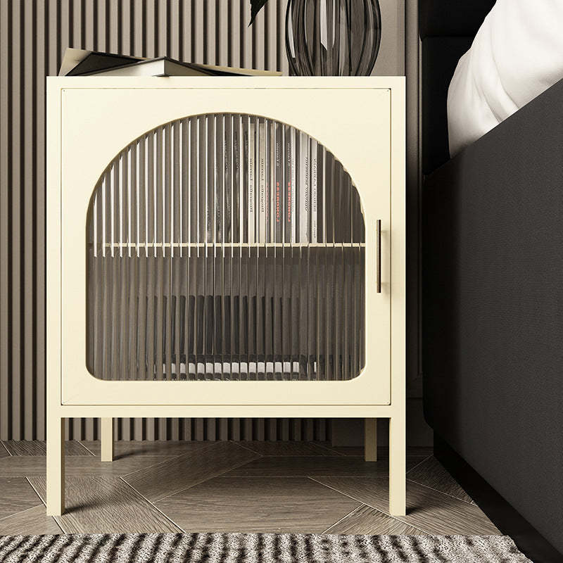 Nordic Striped Glass Iron 2-Tier Nightstand — Black / Left-hand Door