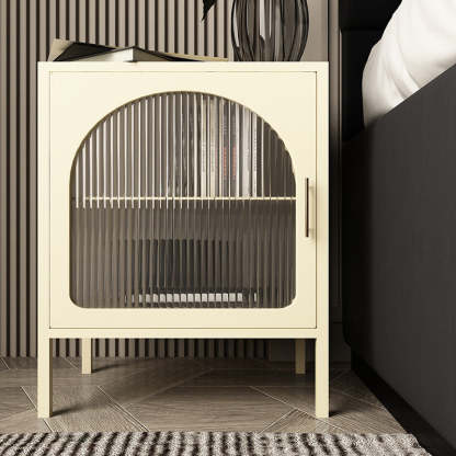 Nordic Striped Glass Iron 2-Tier Nightstand — Black / Left-hand Door