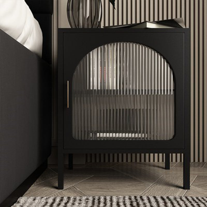 Nordic Striped Glass Iron 2-Tier Nightstand