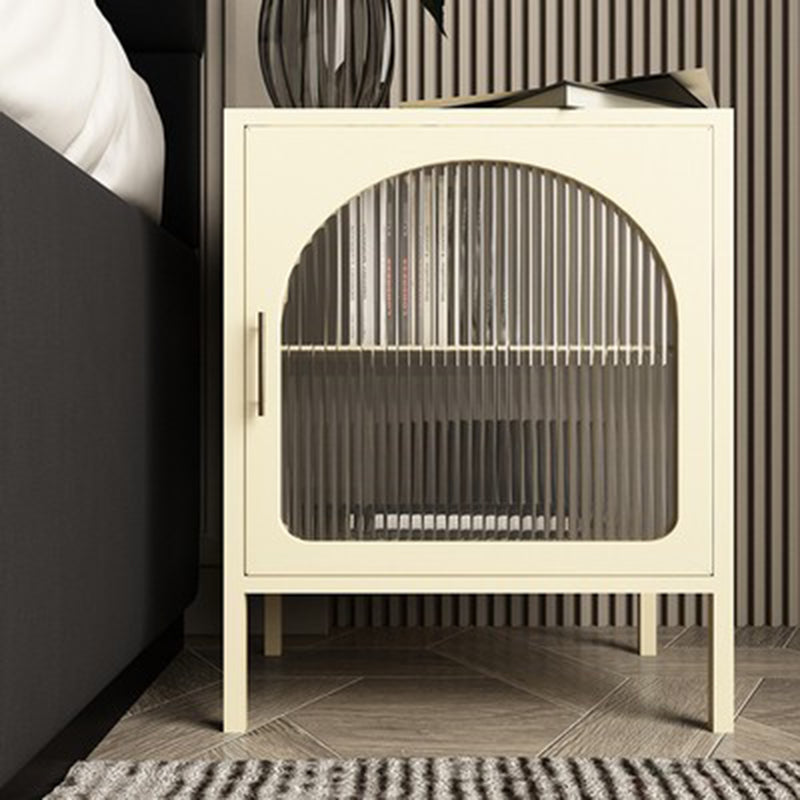 Nordic Striped Glass Iron 2-Tier Nightstand — White / Right-hand Door