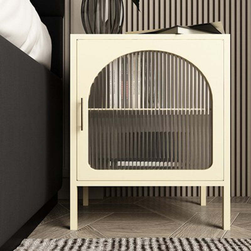 Nordic Striped Glass Iron 2-Tier Nightstand — White / Right-hand Door
