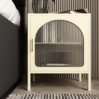 Nordic Striped Glass Iron 2-Tier Nightstand — White / Right-hand Door