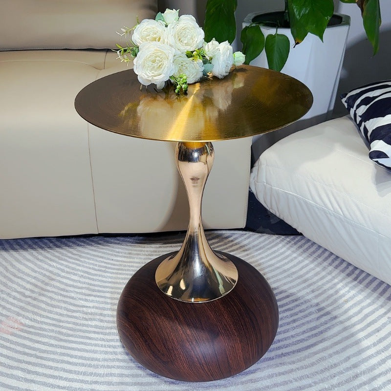 Contemporary Carbon Steel Flat Round 1-Tier End Table — B
