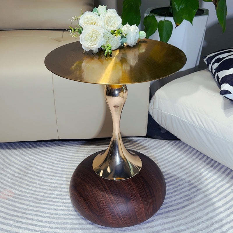 Contemporary Carbon Steel Flat Round 1-Tier End Table — B